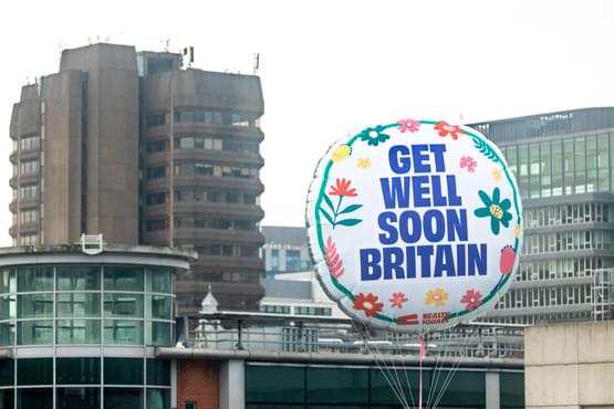 Health Equals' Get Well Soon Britain campaign balloon
