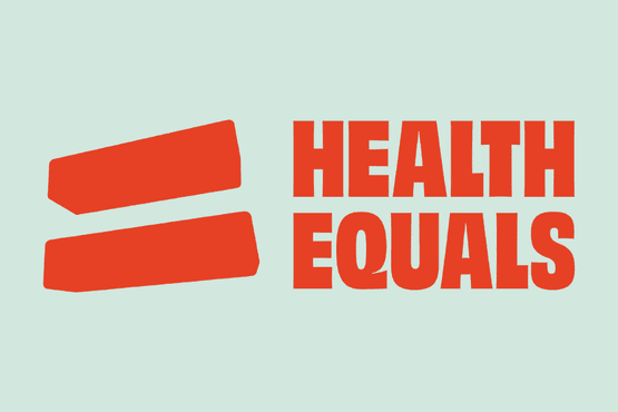 Health Equals campaign group logo in bright orange on a chalk coloured background