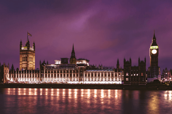 Houses of Parliament from Vauxhall Embankment at night